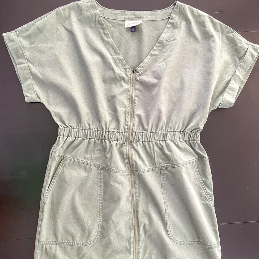Zip Front V-Neck Dress